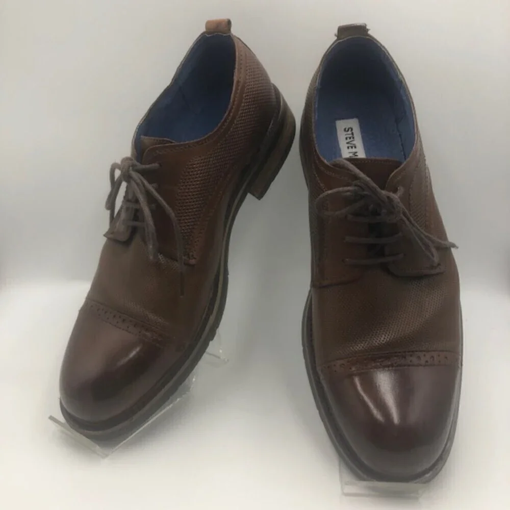 Steve Madden Mens Brown Leather Cap Toe Oxford Dress Shoes Size 8 Lesko Lace Up